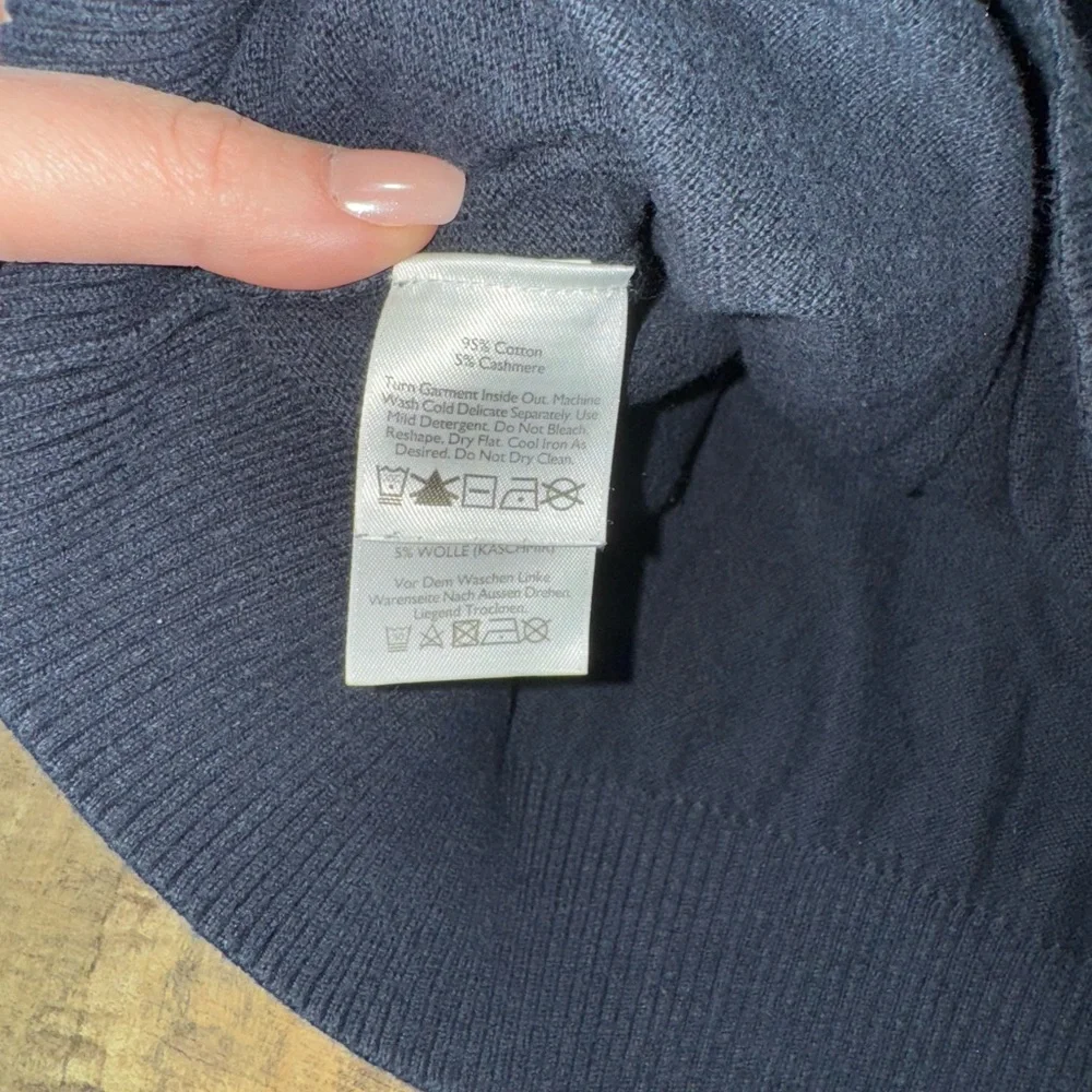 Eddie Bauer Cotton Cashmere Sweater Mens Navy Blue V-Neck Pullover Sz Tall Large